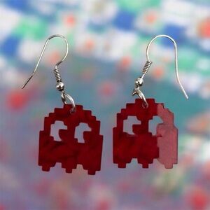 PAC-MAN Red Ghost Pixel Dangle Earrings